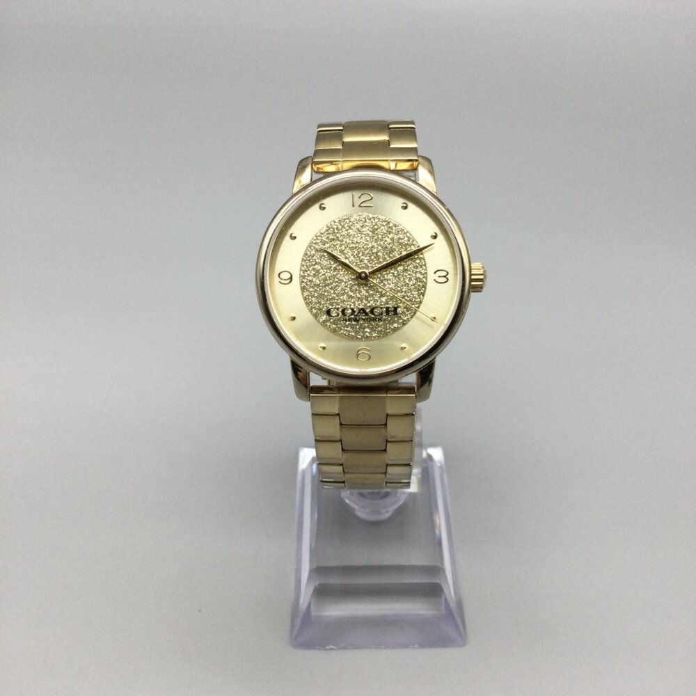 Coach Brand Watch Women 36mm Gold Tone Glitter Dial Logo New Battery 7.25" - Picture 2 of 13